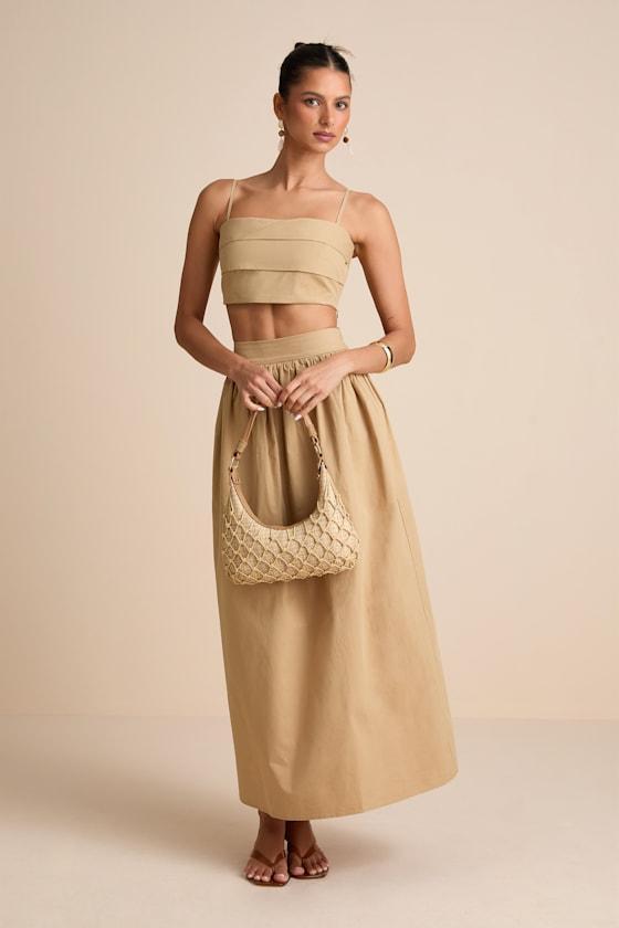Marina Tan Cotton High-Rise Maxi Skirt Product Image