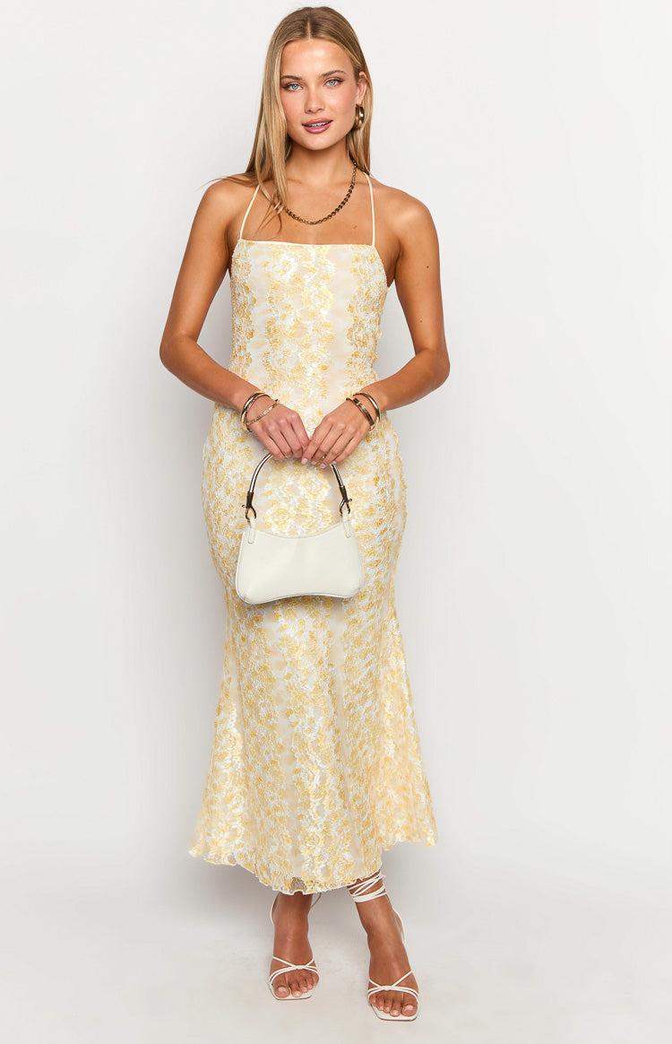 Beside Me Yellow Lace Maxi Dress Product Image