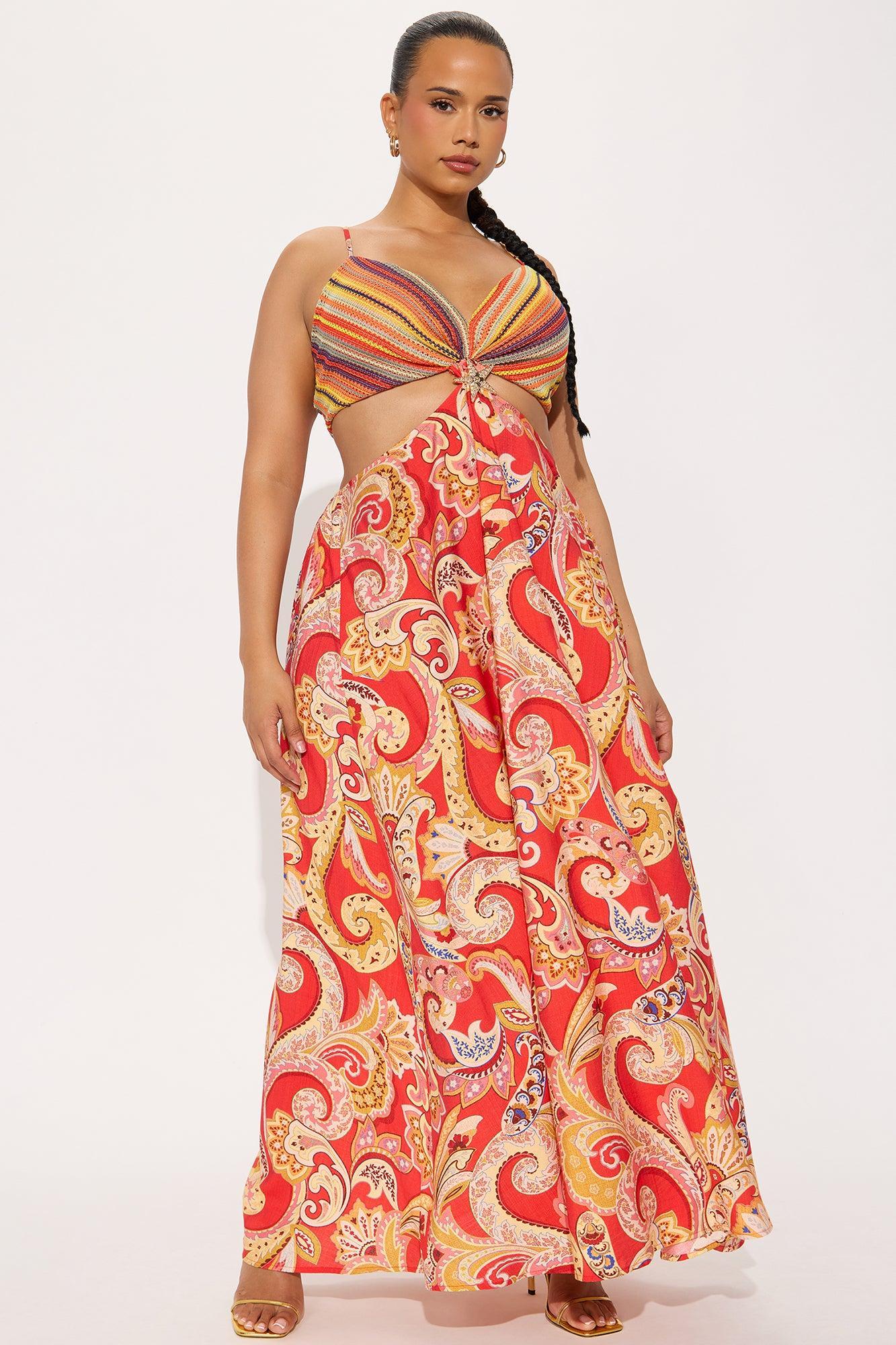 Valerie Cut Out Satin Maxi Dress - Tomato Red/combo Product Image