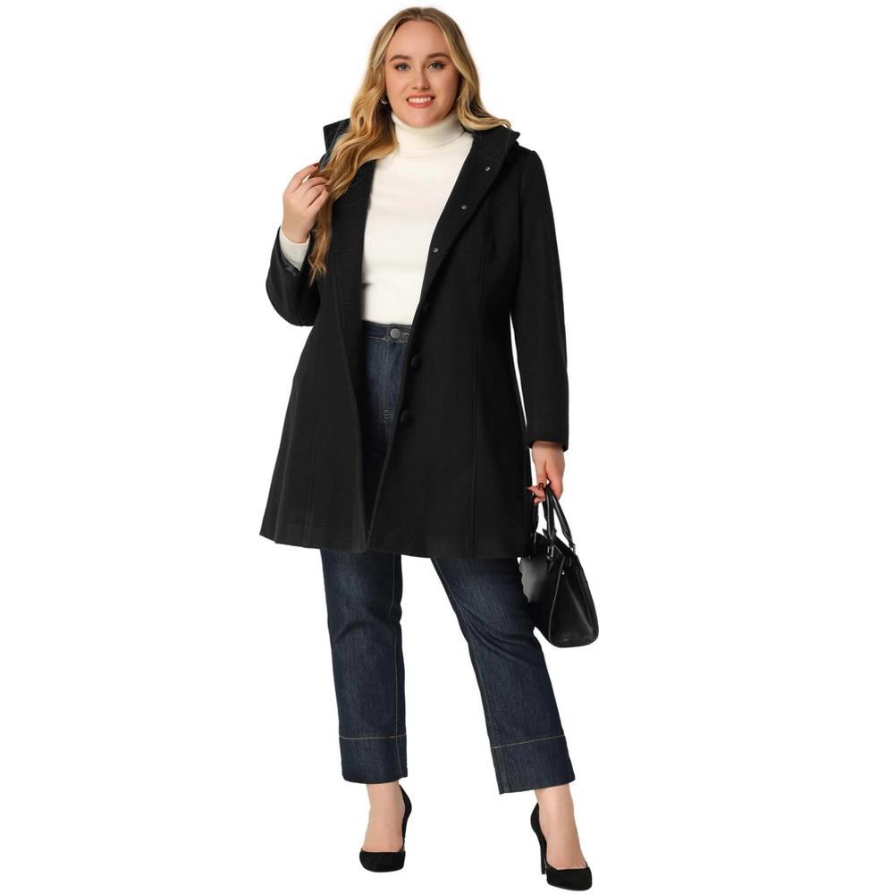Agnes Orinda Women's Plus Size Elegant Single Breasted Detachable Hooded Trench Overcoats Product Image