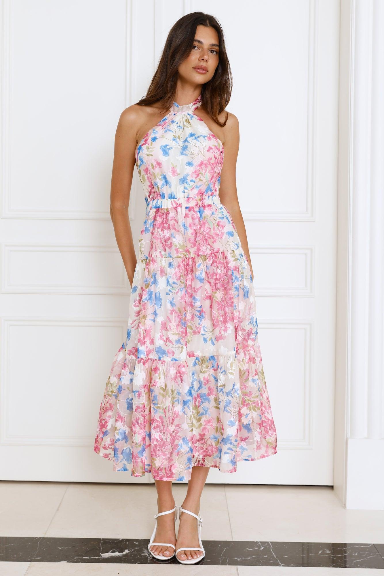 Blossom Mystique Halter Midi Dress Pink Product Image