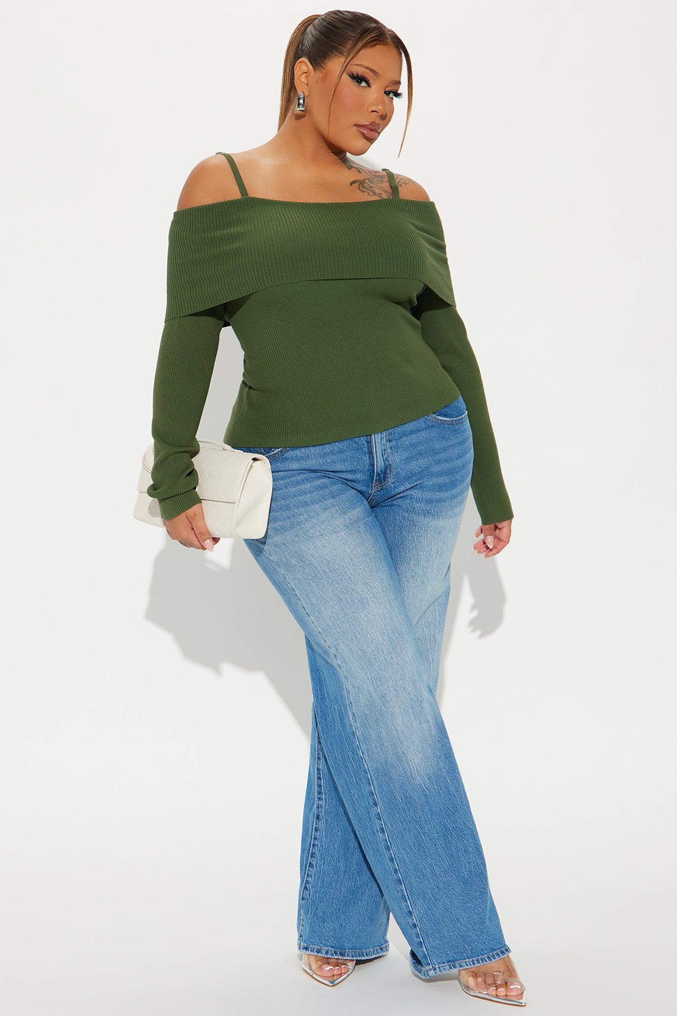 Morgan Off Shoulder Sweater - Olive Product Image