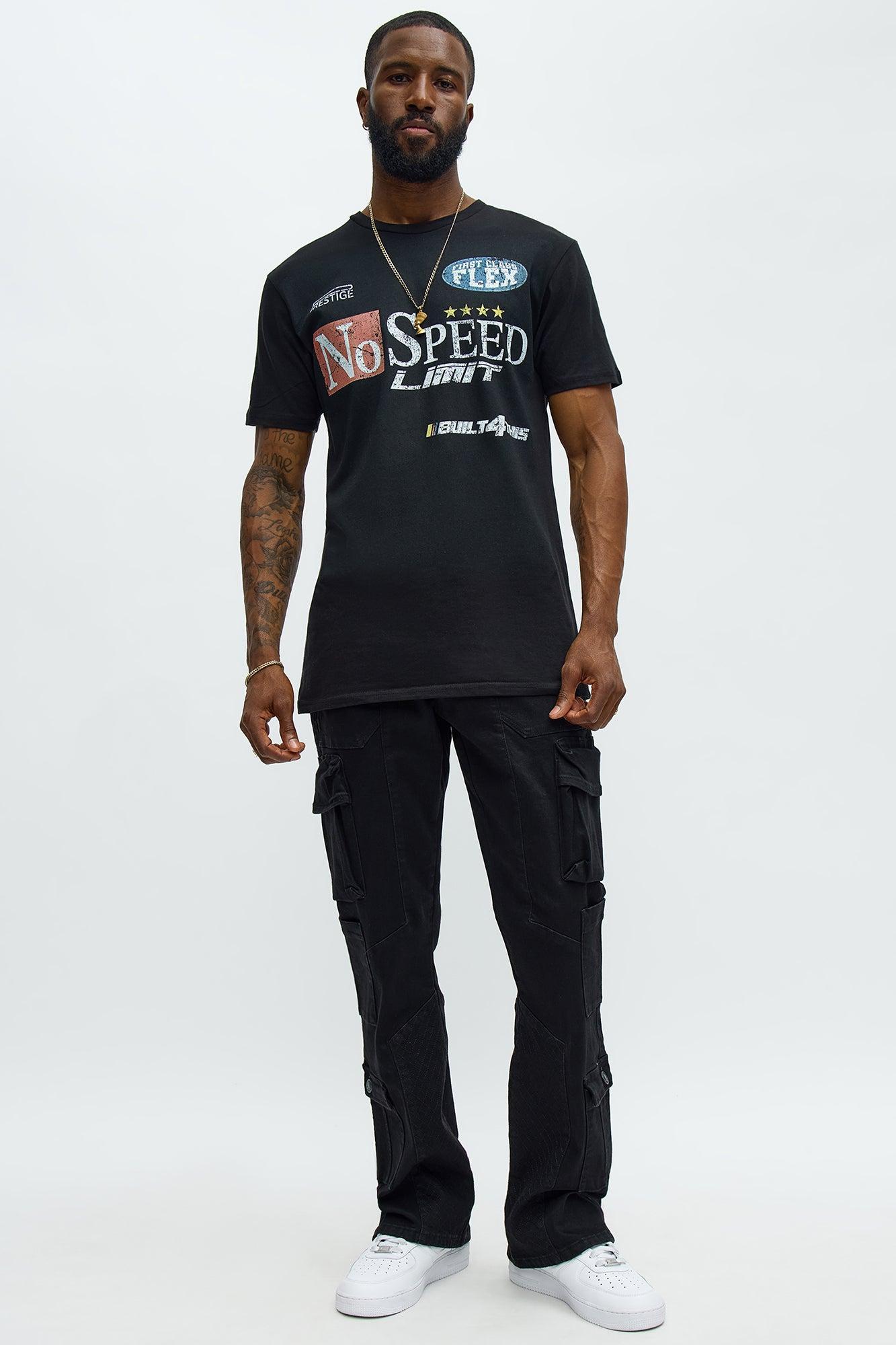 Stacked Slim Flare Rebel Stitch Cargo Jeans - Black Product Image