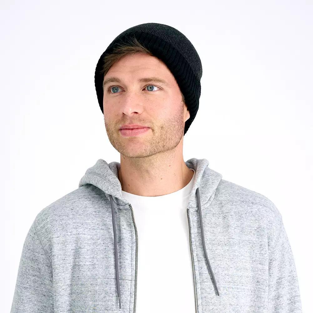 Men's Dockers® Sherpa-Lined Rib Knit Cuffed Beanie, Black Product Image