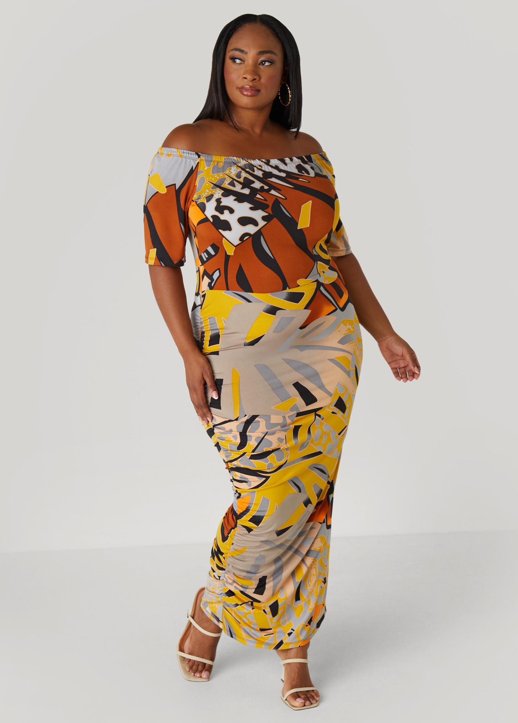Off The Shoulder Printed Maxi Dress Product Image