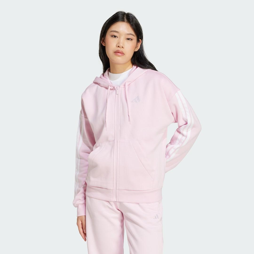adidas Essentials 3-Stripes Full-Zip Fleece Hoodie Medium Grey Heather 2XL Womens Product Image
