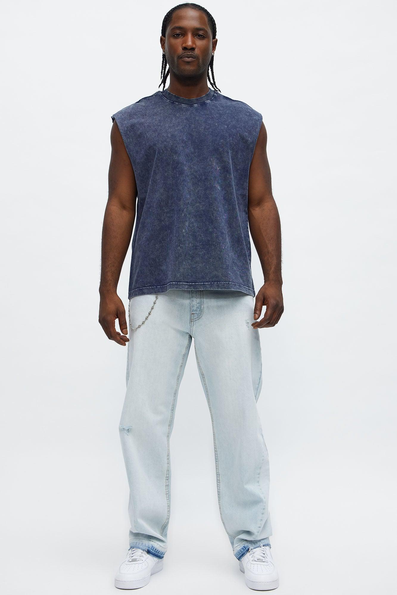Relaxed Vintage Wash Heavyweight Muscle Tee - Navy Product Image