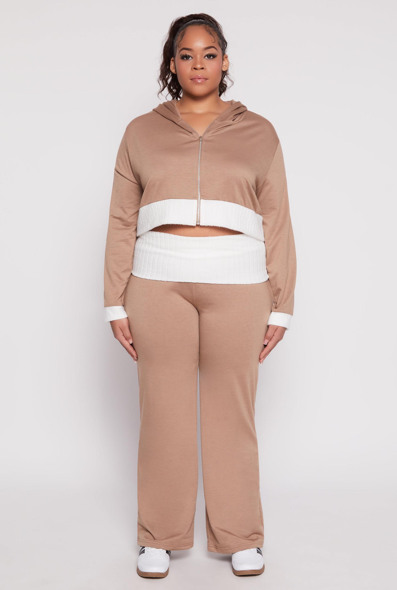 Womens Plus Size Two Tone Waistband Wide Leg Sweatpants Product Image