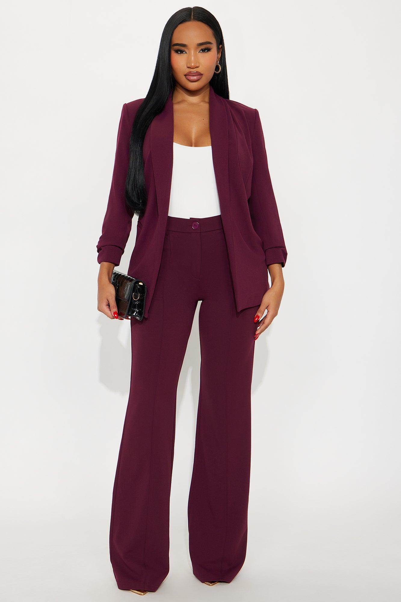 Heidi Wide Leg Trouser Pant - Burgundy Product Image