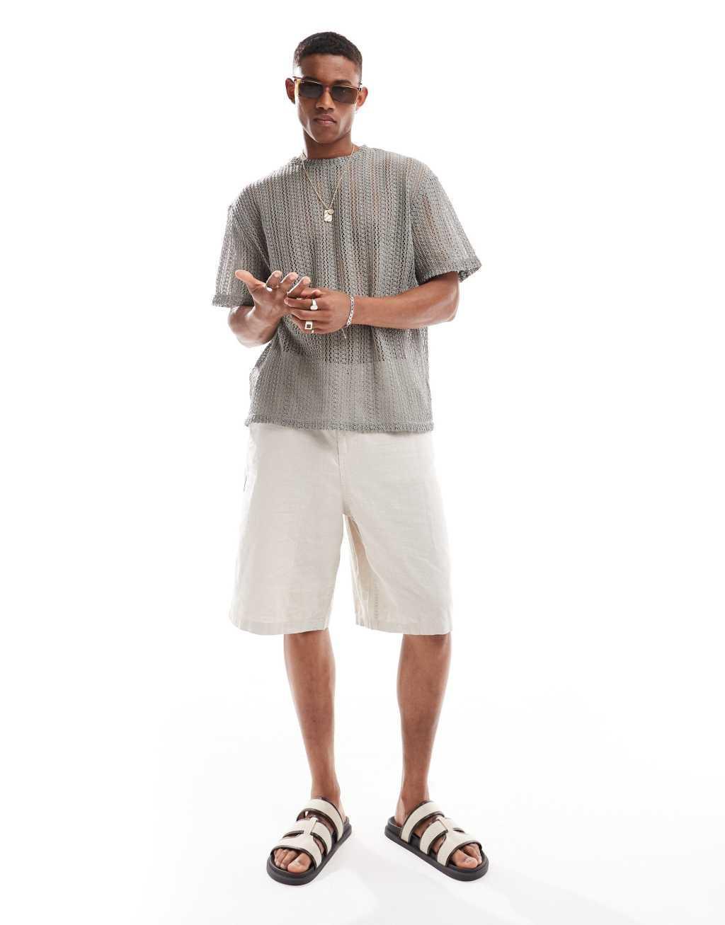 ASOS DESIGN oversized T-shirt in gray crochet Product Image