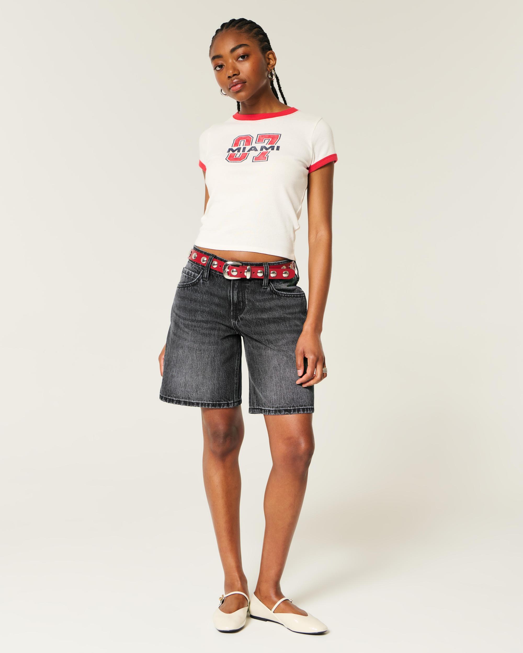 Low-Rise Washed Black Baggy Jort Product Image