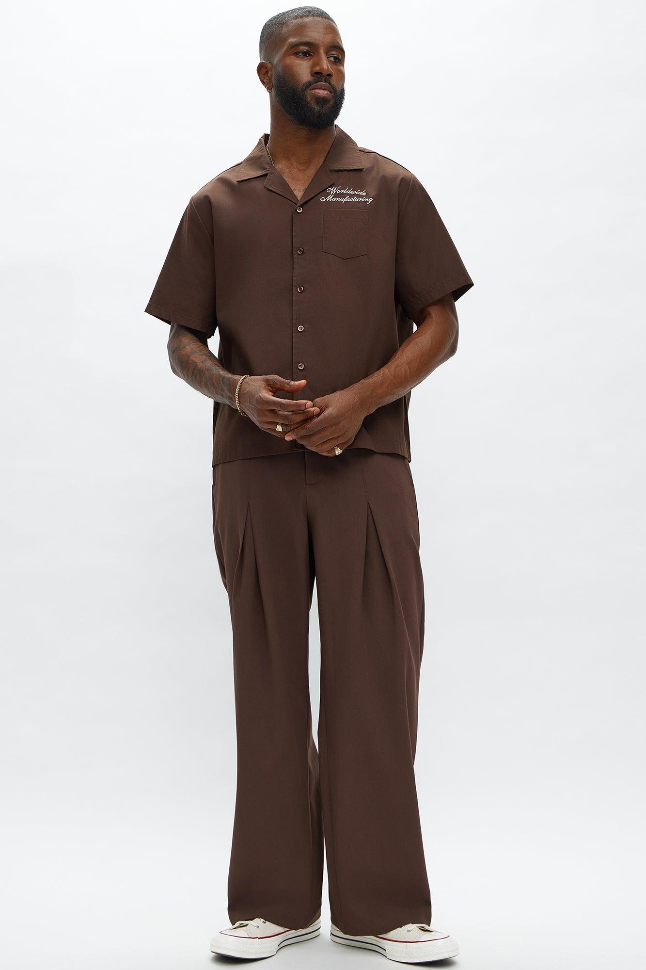 Cropped Worldwide Manufacturing Button Up Shirt - Dark Brown Product Image