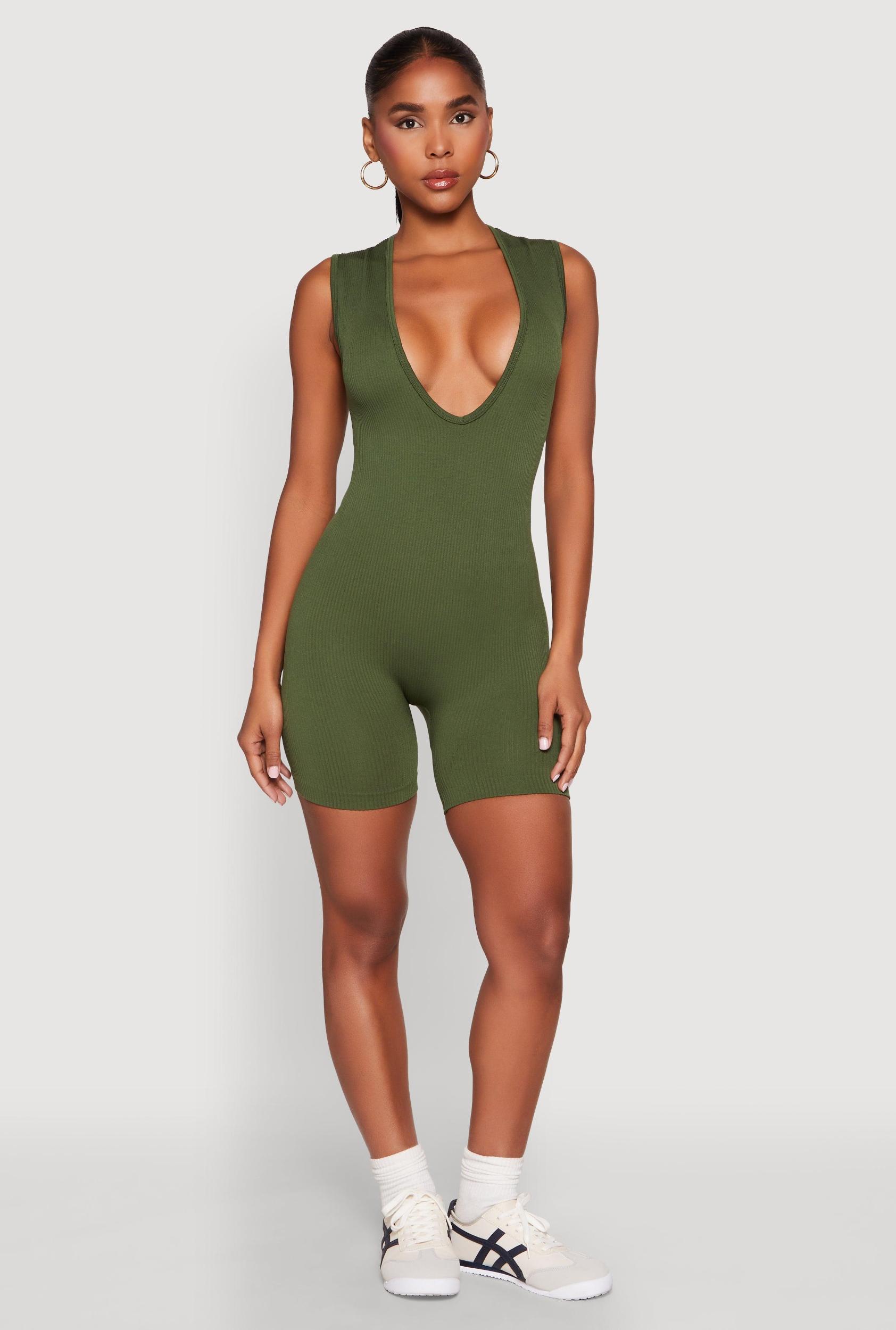 Womens Compression Rib Seamless Plunge Romper Product Image