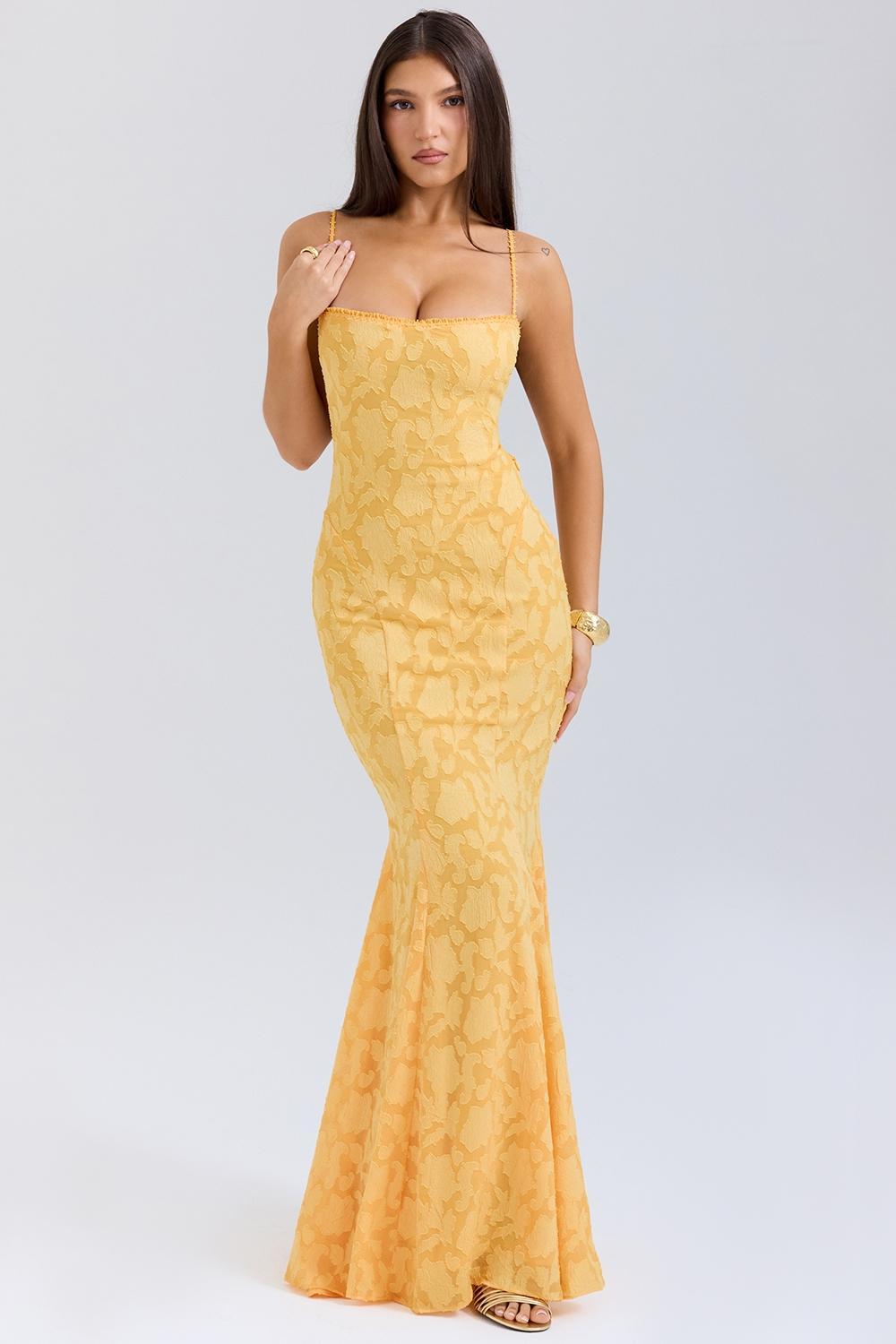 Joan  apricot lace up back maxi dress Product Image