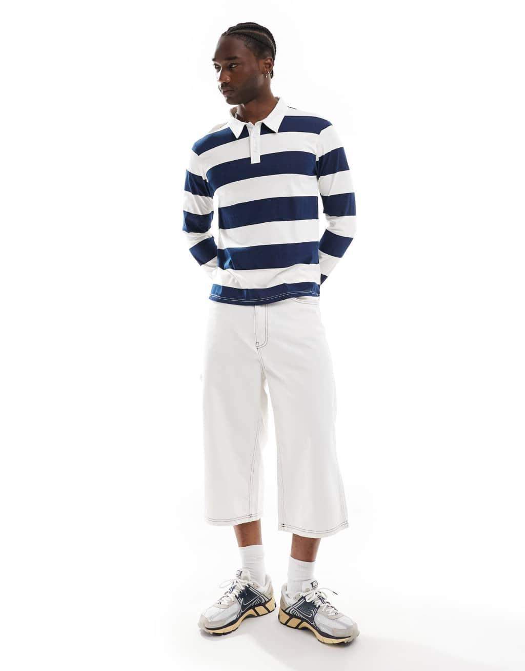 Another Influence striped rugby long sleeve t-shirt in blue Product Image