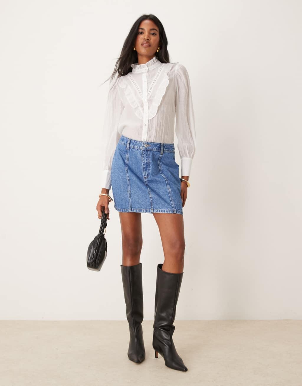ASOS DESIGN denim seamed mini skirt in mid blue Product Image