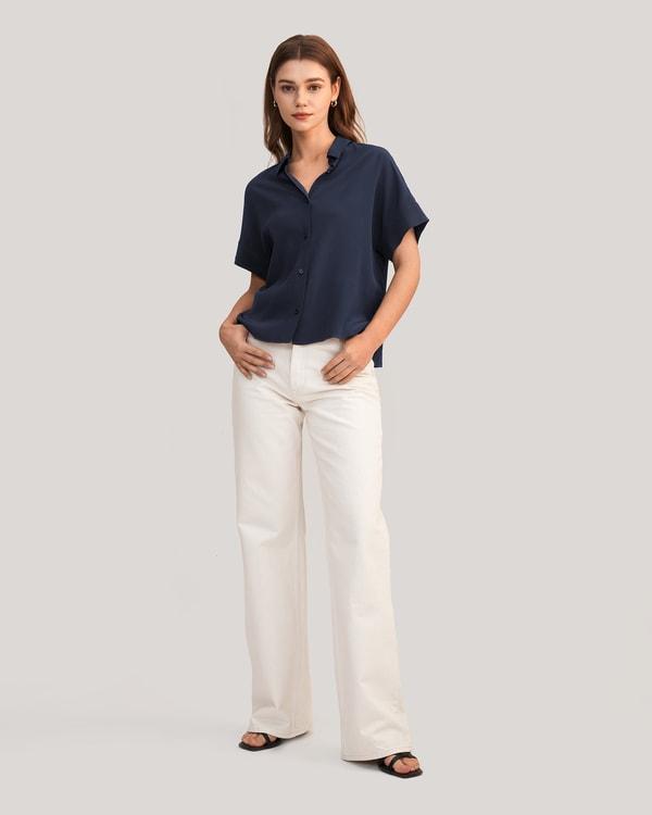 Casual Short Sleeves Loose Silk T-Shirt Product Image