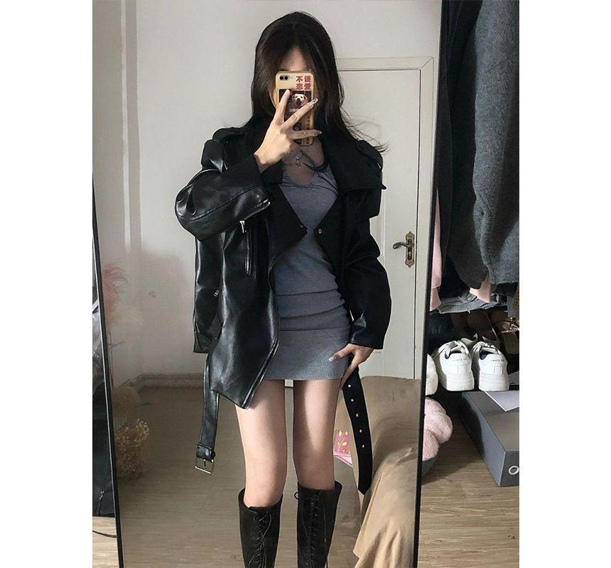 Faux Leather Zip Jacket Product Image
