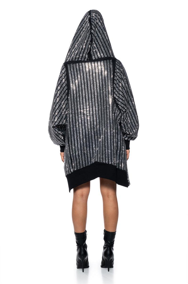 TRES CHIC PASSPORT OVERSIZE HOODED RHINESTONE ZIP UP JACKET Product Image