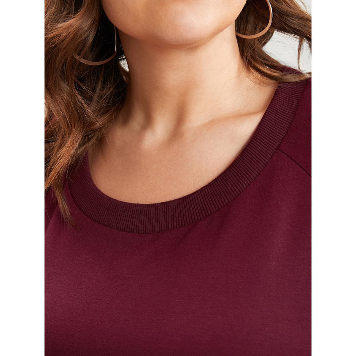 Plus Size Solid Pearls Beaded Raglan Sleeve Drop Shoulder Sweatshirt Women Scarlet Elegant Beaded Round Neck Dailywear Sweatshirts BloomChic 14-16/1X Product Image