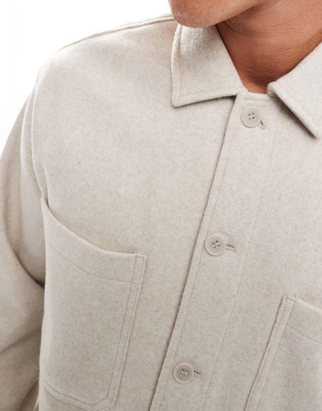 Bershka faux wool overshirt in ecru Product Image