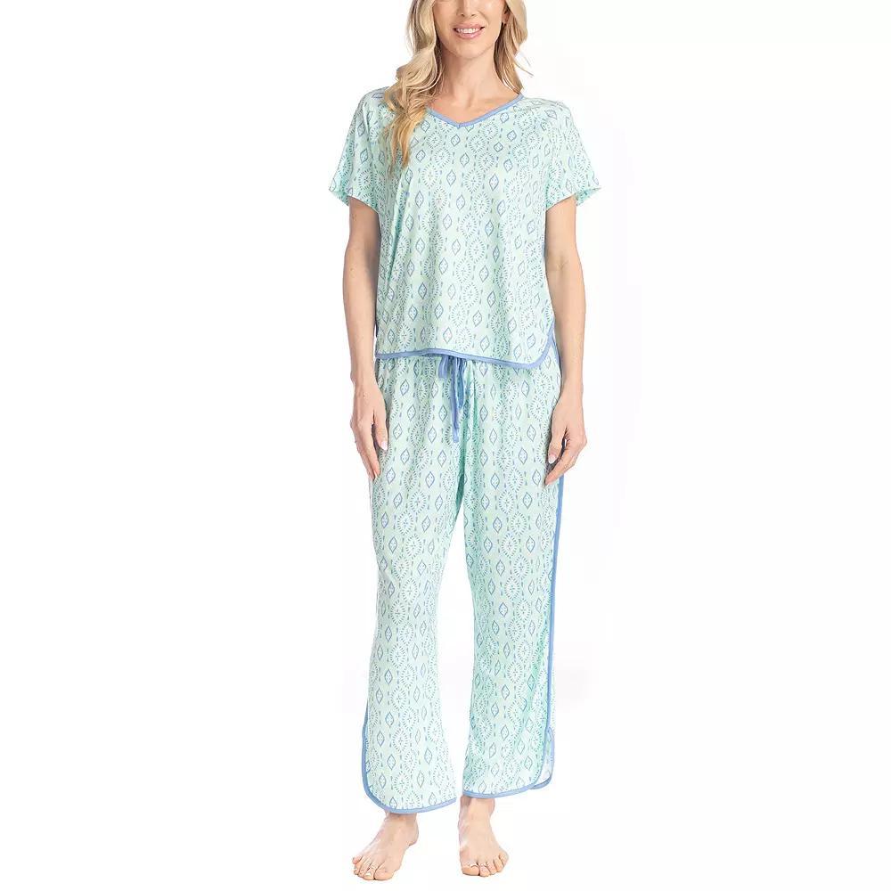 Women's MUK LUKS Fun in the Sun Pajama Top & Pajama Pants Set, Size: Large, Stamped Geo Product Image