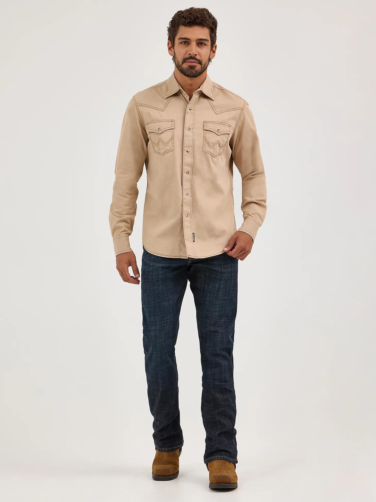 Men's Wrangler® Retro Premium Pigment Dyed Twill Western Snap Shirt | Men's SHIRTS | Wrangler® Product Image