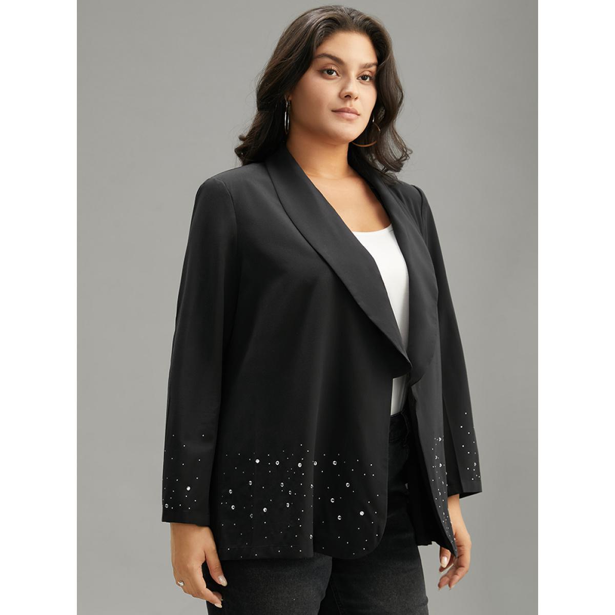 Plus Size Halloween Plain Rhinestone Lapel Collar Blazer Black Women Dailywear Plain Rhinestone detailing Sleeve Long Sleeve Lapel Collar 26/4X Casual Blazers BloomChic Product Image