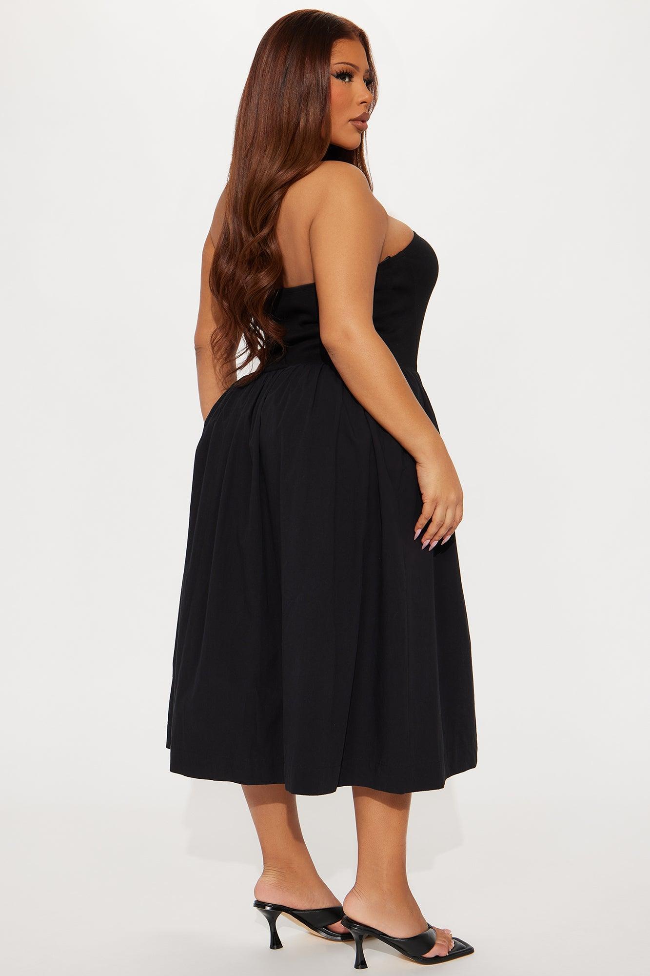 Lula Poplin Strapless Midi Dress - Black Female Product Image