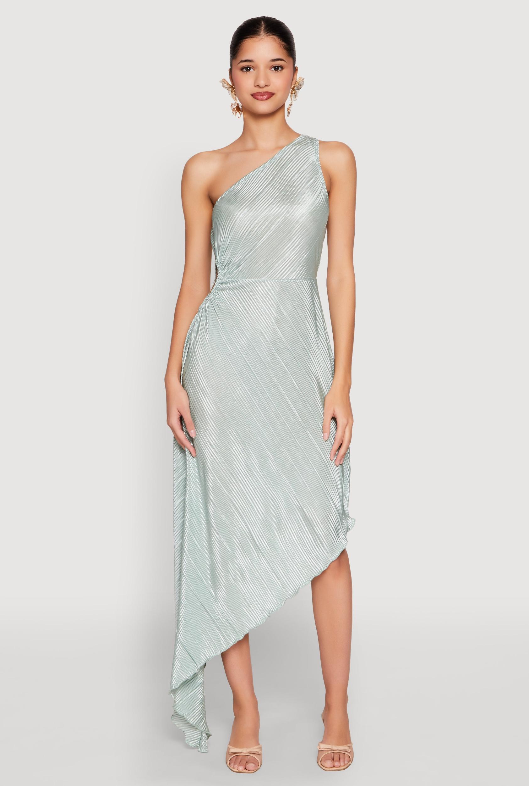 Womens Plisse One Shoulder Asymmetrical Dress Product Image