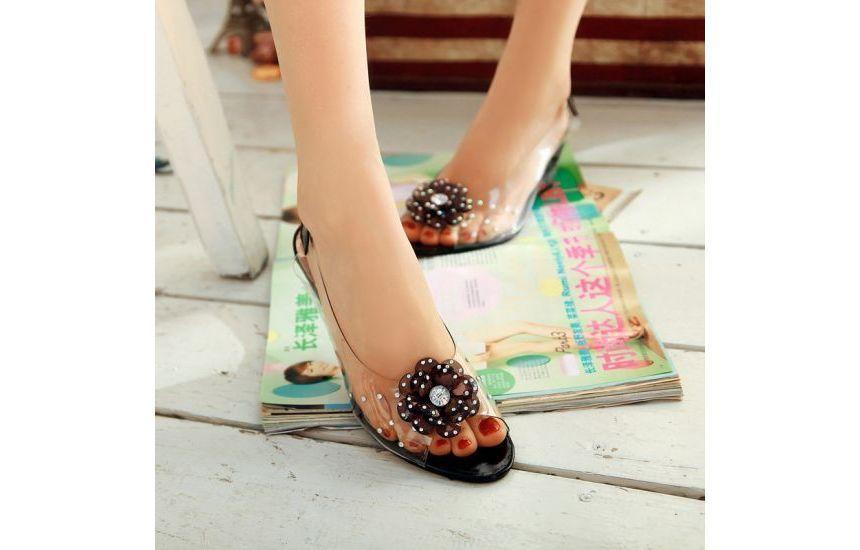 Wedge-Heel PVC Floral Sandals Product Image