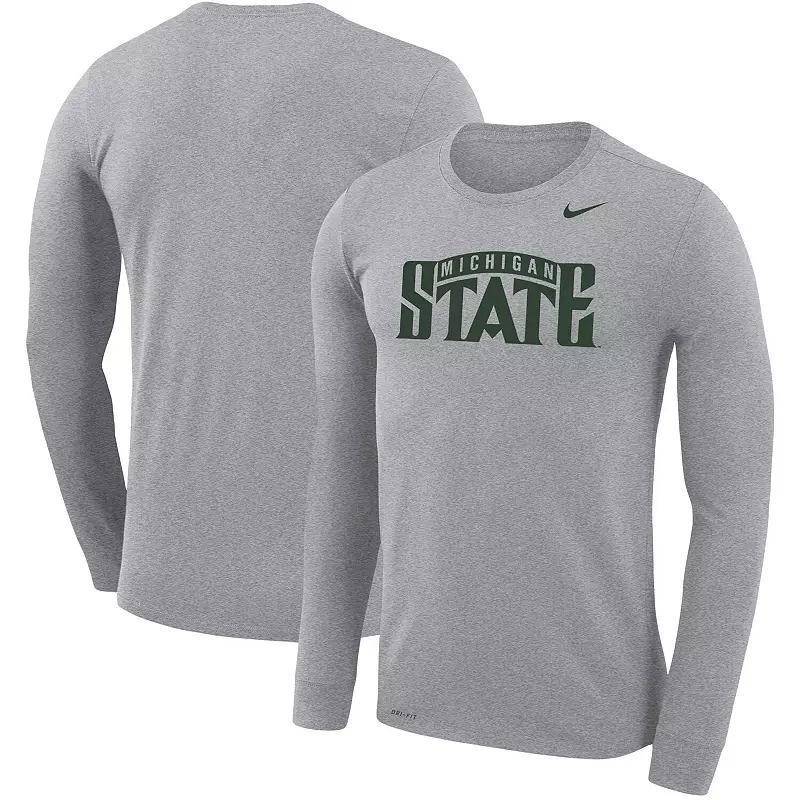 Men's Nike Heathered Gray Michigan State Spartans School Wordmark Logo Performance Legend Long Sleeve T-Shirt, Size: XL, Grey Product Image