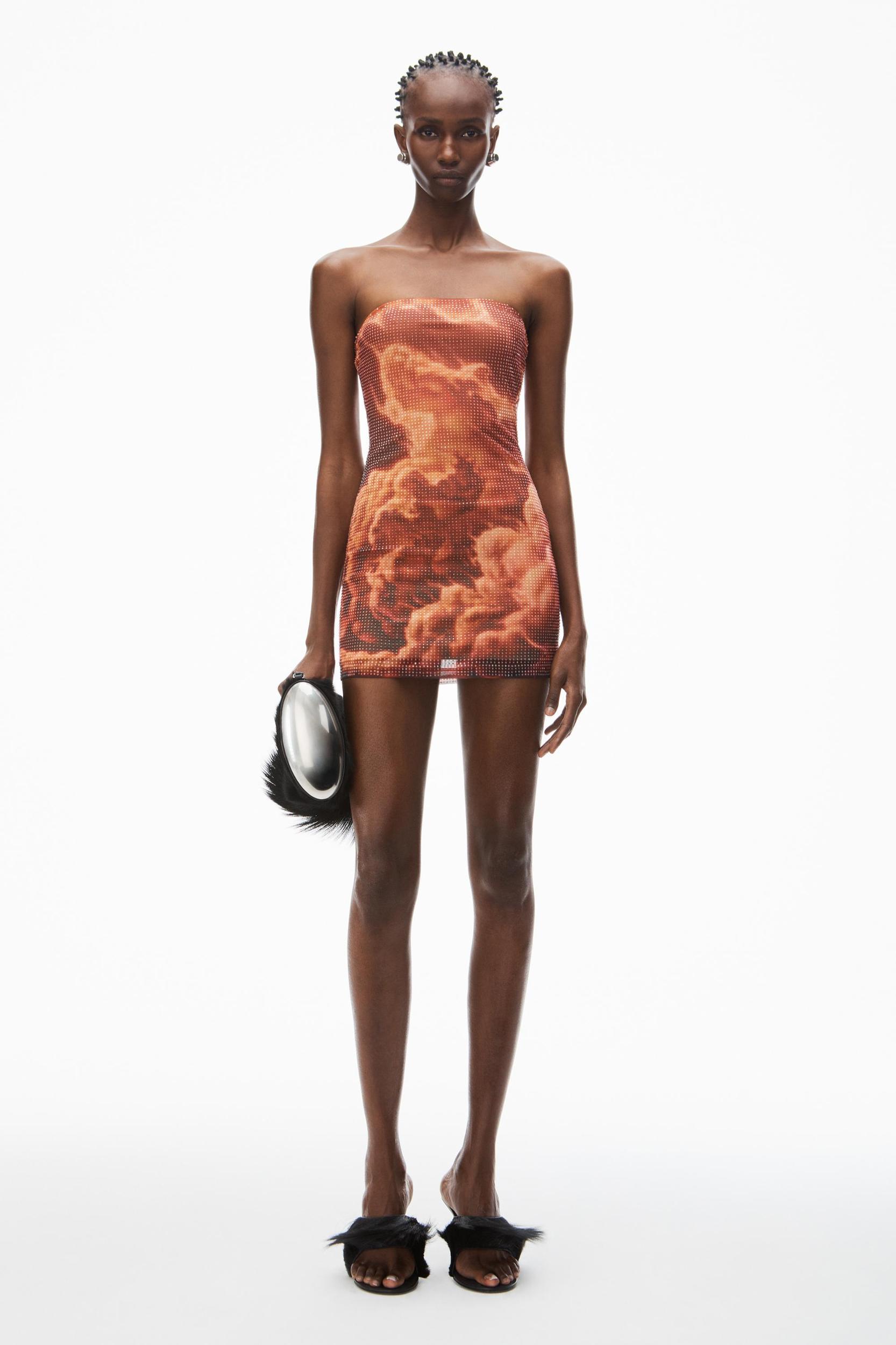 Crystal Hotfix Cloud-print Minidress In Organza Jersey Product Image