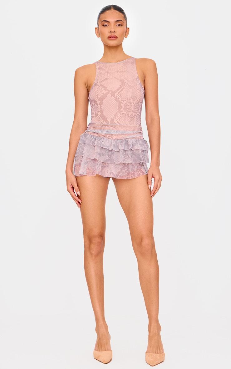 Stone Print Mesh Rara Frill Skort Romper Product Image