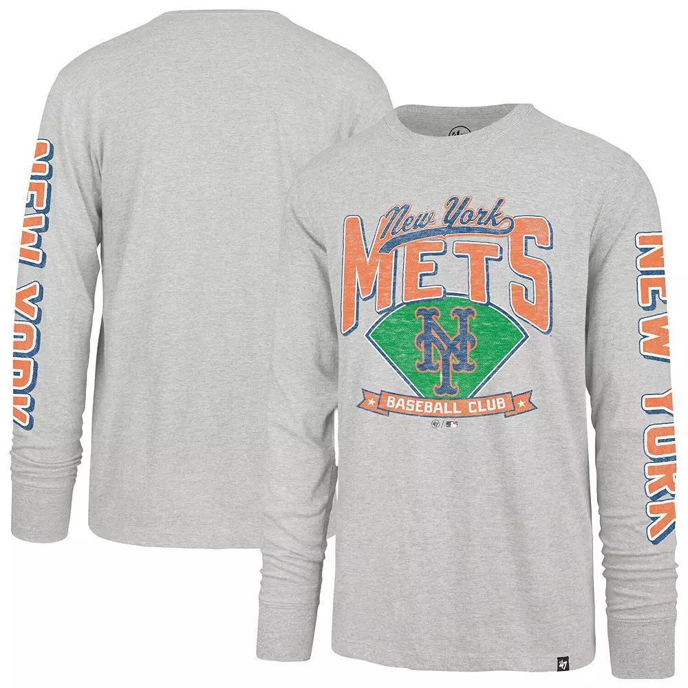 Men's '47 Gray New York Mets Fair Ball Franklin Long Sleeve T-Shirt, Size: 2XL, Grey Product Image