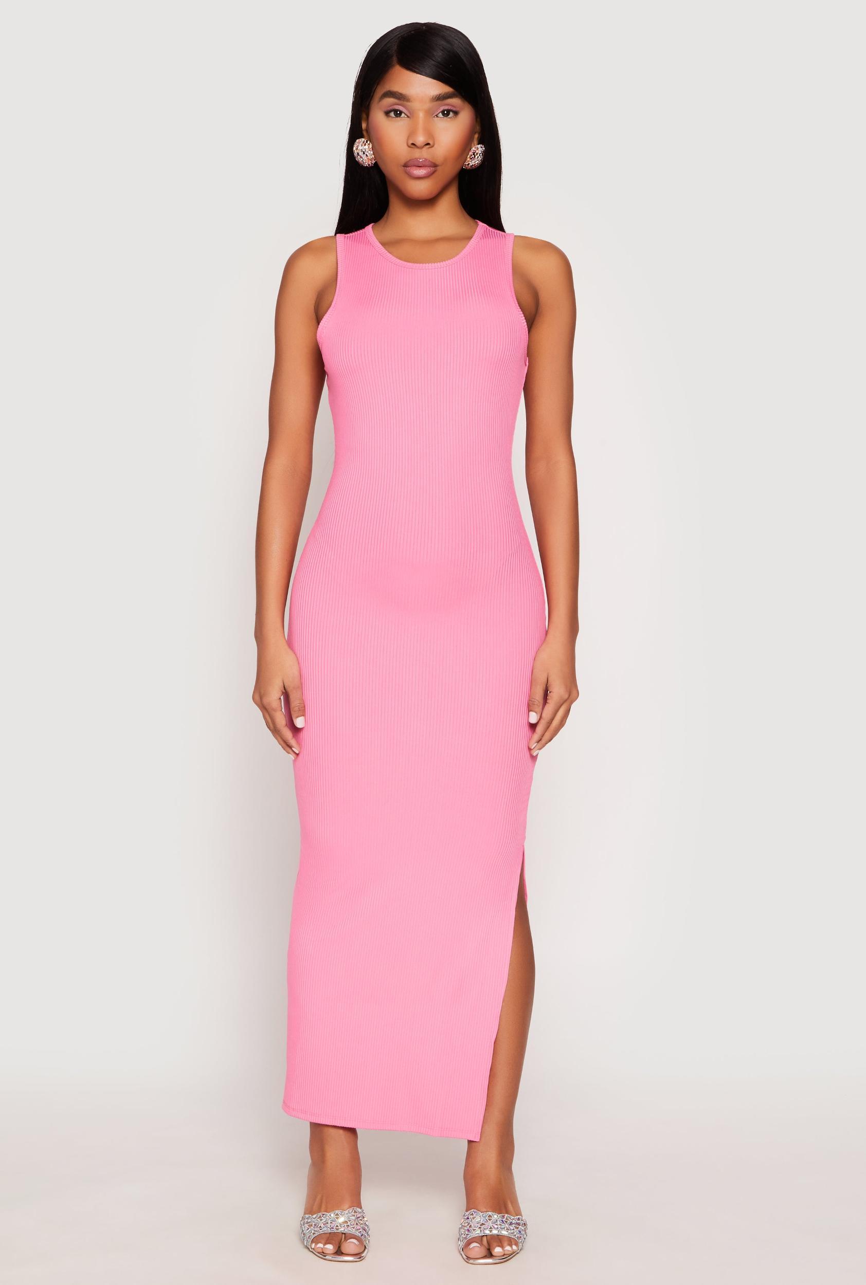 Womens Ribbed Knit Side Slit Tank Maxi Dress Product Image