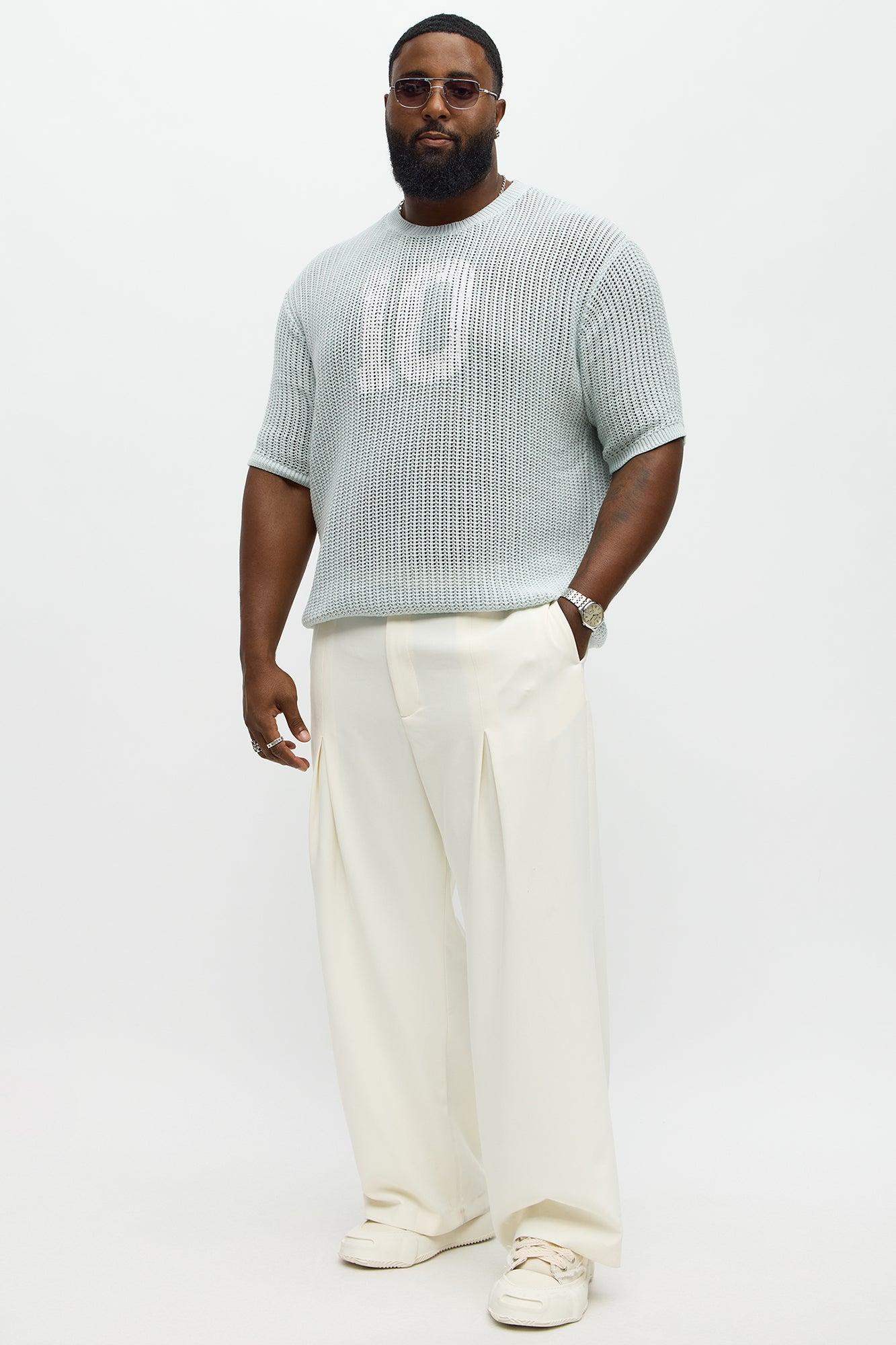 Printed Textured Knit Short Sleeve Tee - Light Blue Product Image