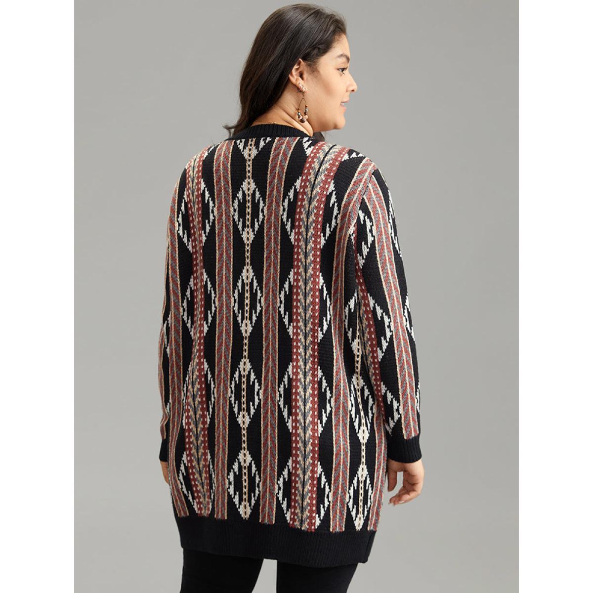Plus Size Bandana Print Button Down Patched Pocket Tunic Cardigan Multicolor Women Casual Loose Long Sleeve Dailywear Cardigans BloomChic 30/6X Product Image