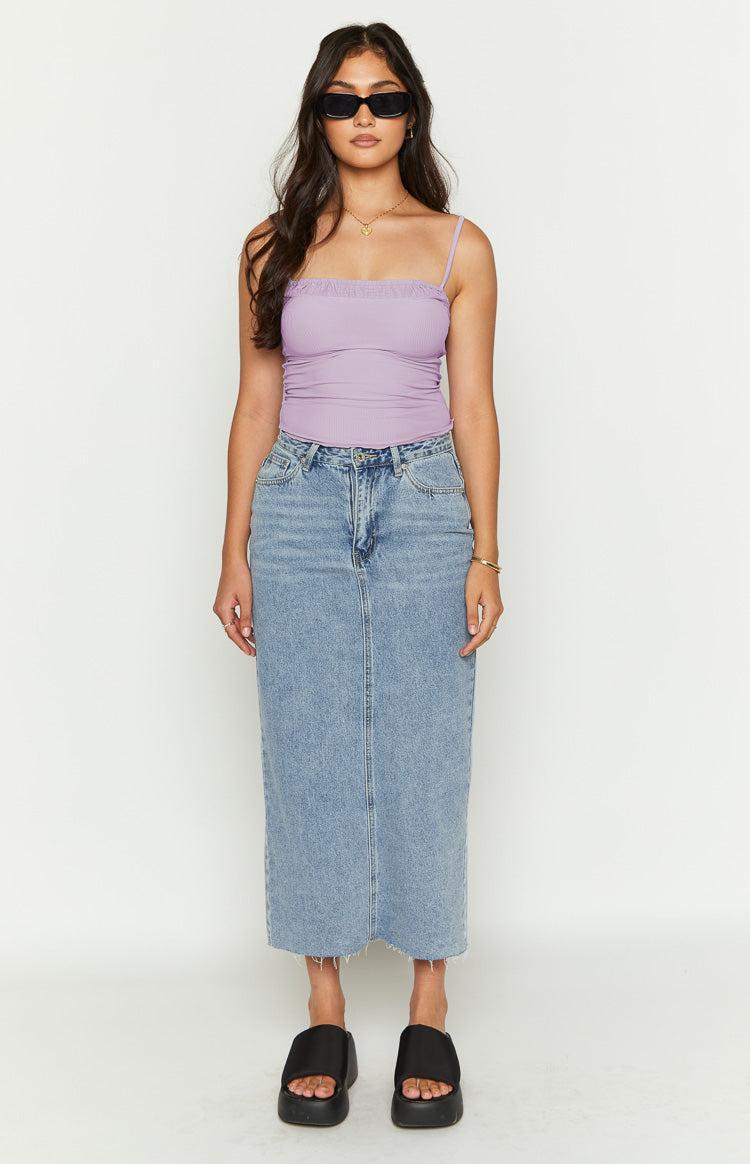 Isla Blue Denim Midi Skirt Product Image