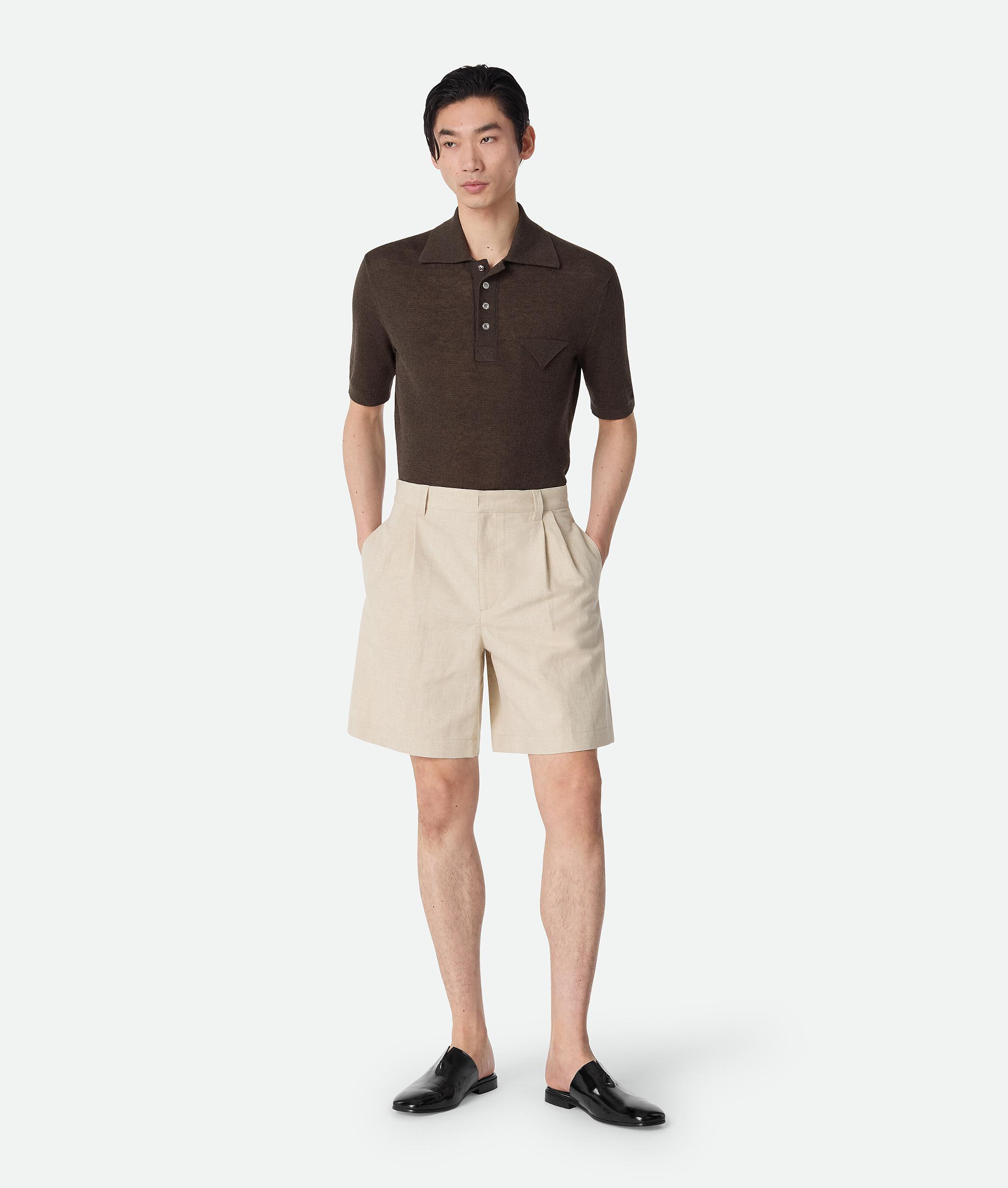 Men's Cotton And Linen Twill Shorts in Chalk/rock melange Product Image