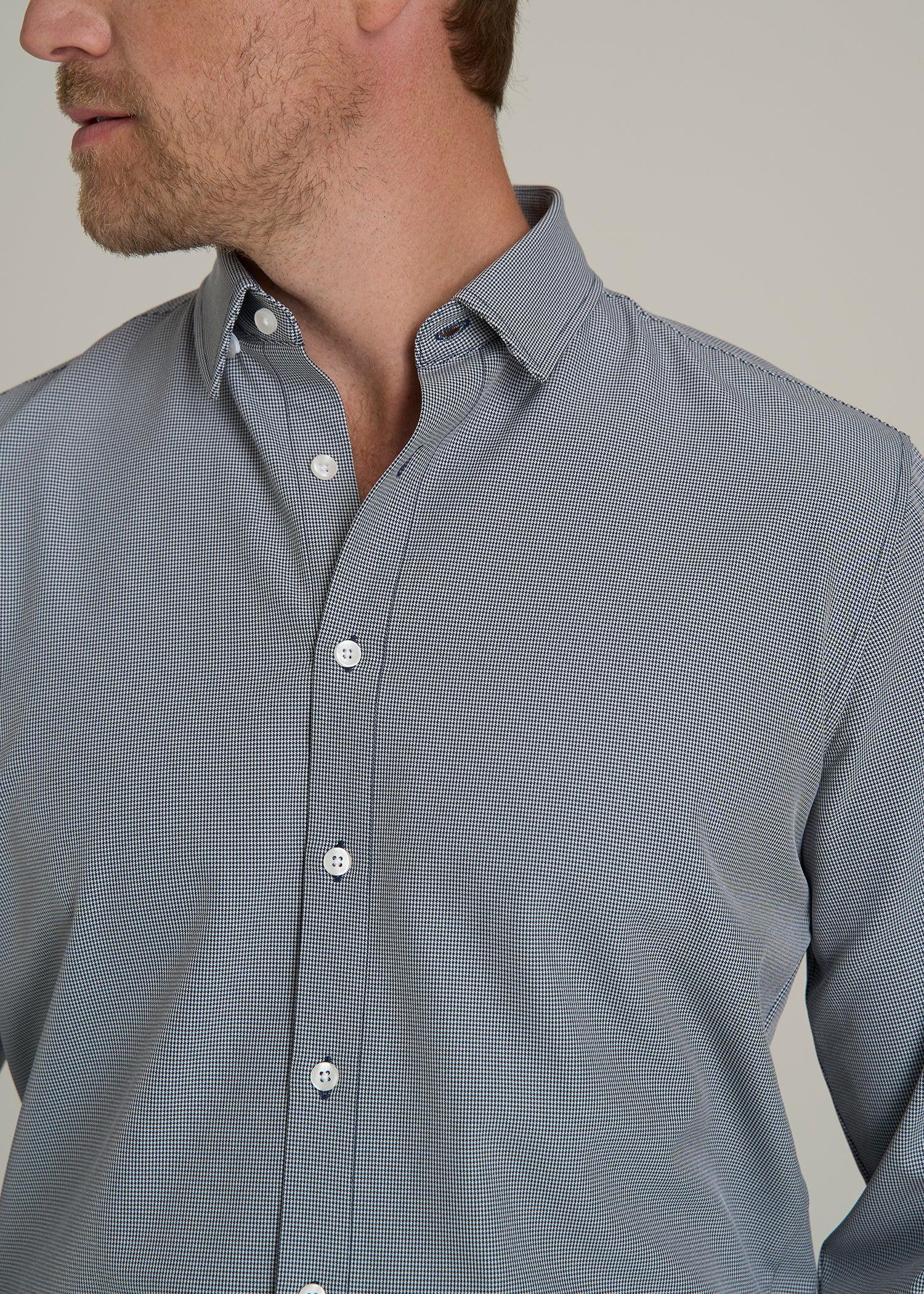 Traveler Stretch Dress Shirt for Tall Men in Navy and White Houndstooth Male Product Image
