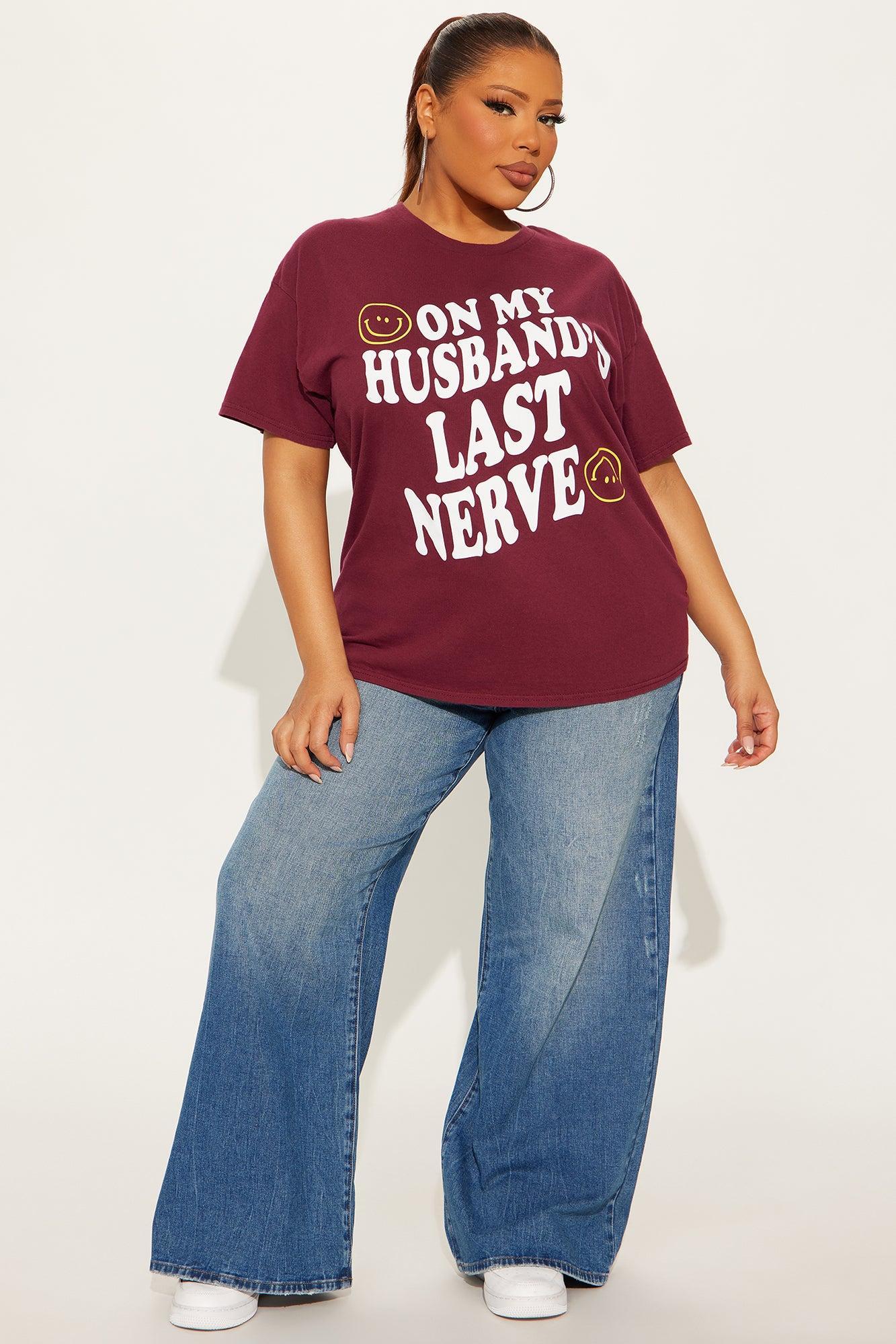 On My Husband's Last Nerve Vintage Washed Tee - Burgundy Female Product Image