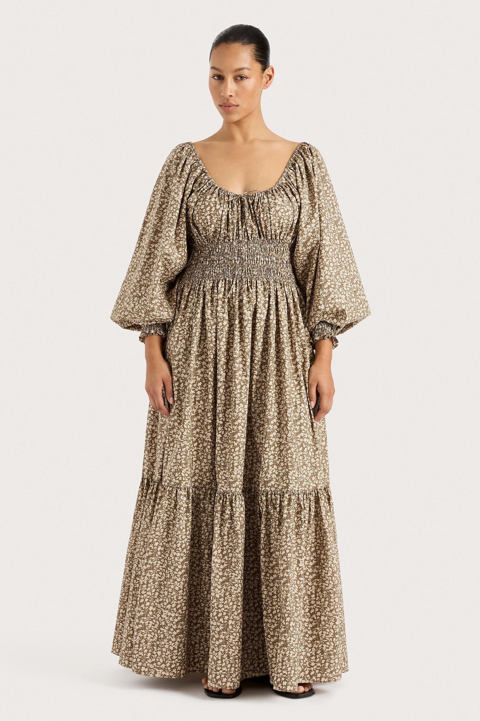 Fleur Maxi Dress Micro Leaves Walnut Product Image