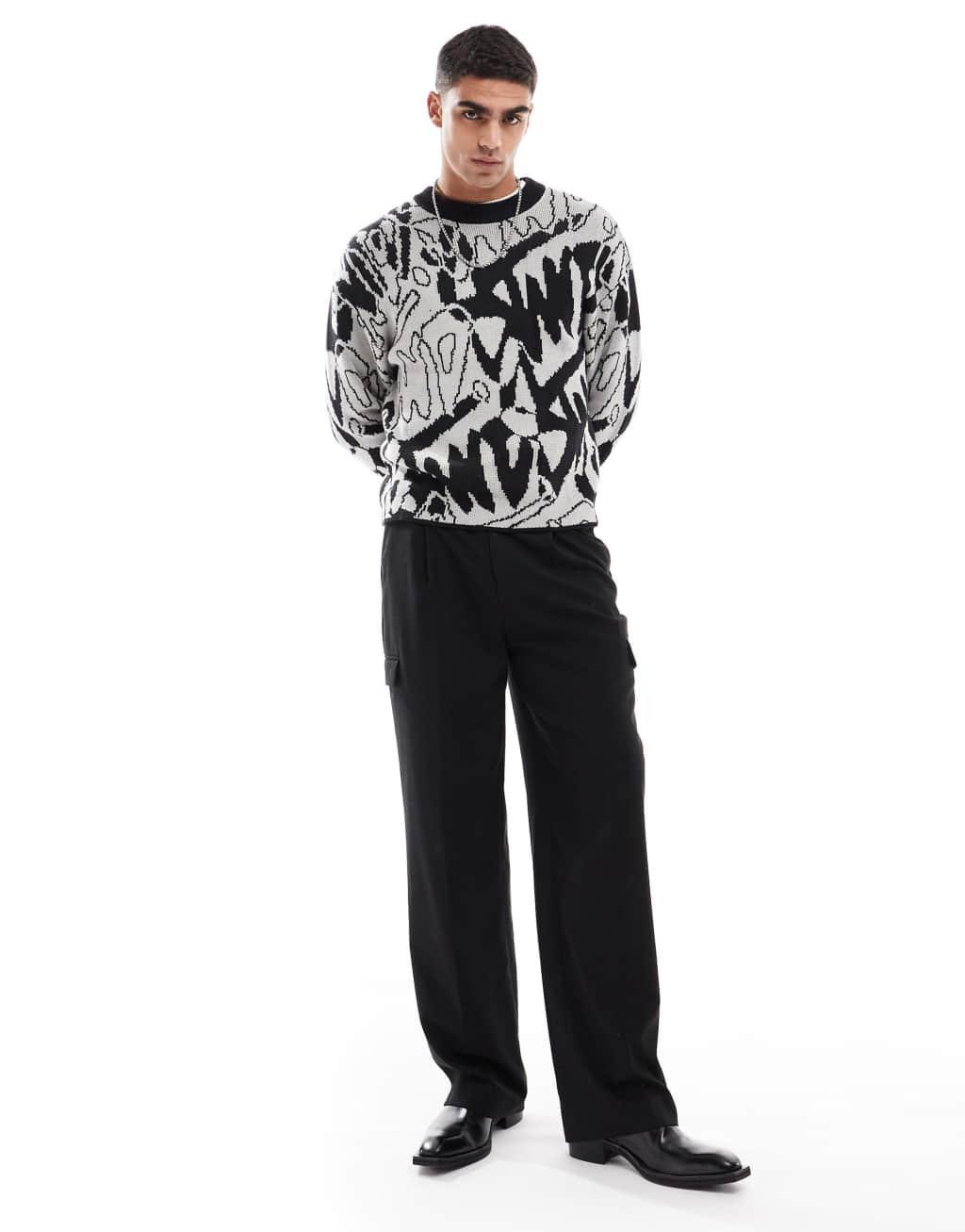 Pull&bear stwd graphic knitted sweater in gray Product Image