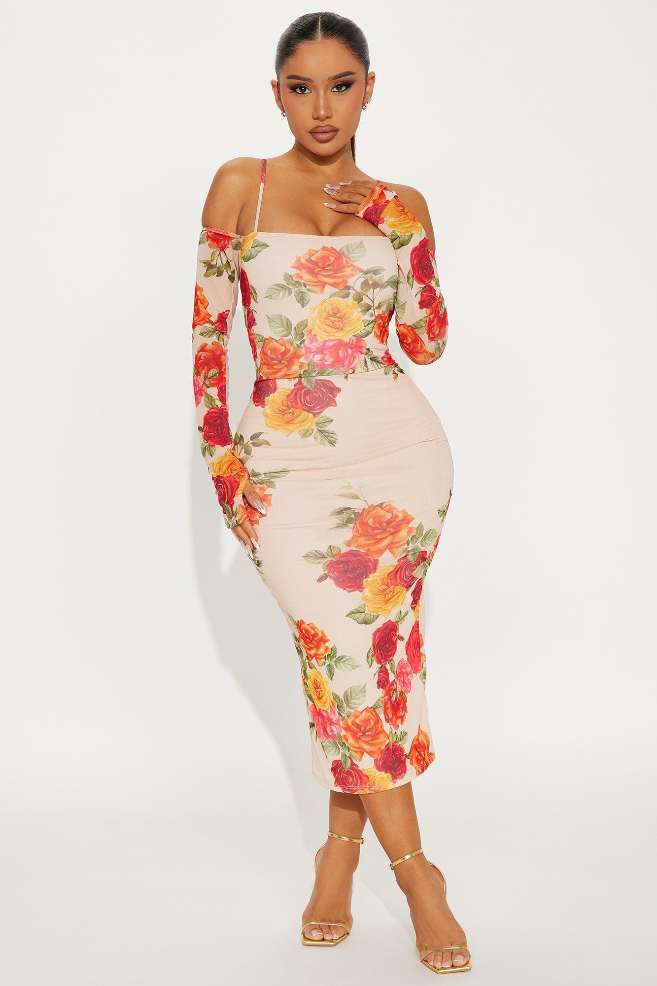 Danielle Mesh Midi Dress - Nude/combo Product Image