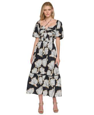 Karl Lagerfeld Paris Womens Cotton Tie-Neck Dress Product Image