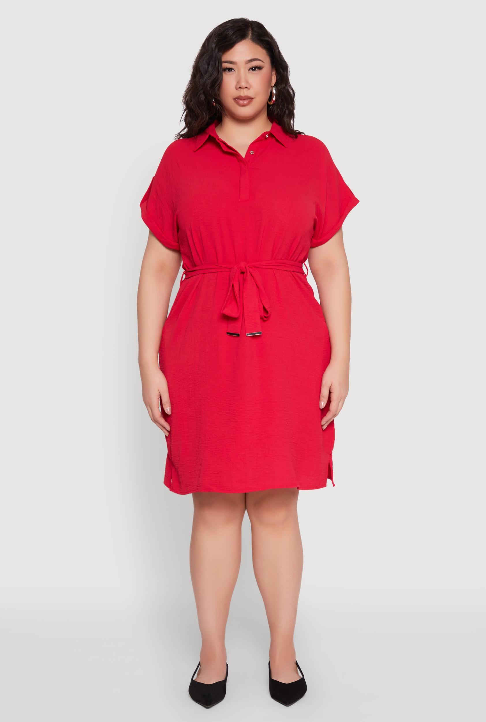 Womens Plus Size Crepe Knit Half Button Shirt Dress Product Image