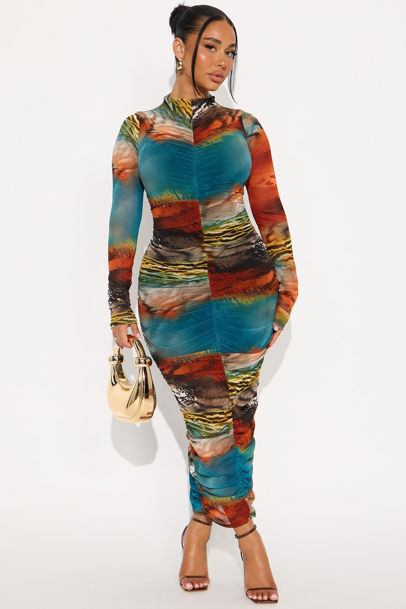 Marlena Mesh Ruched Midi Dress - Multi Color Product Image