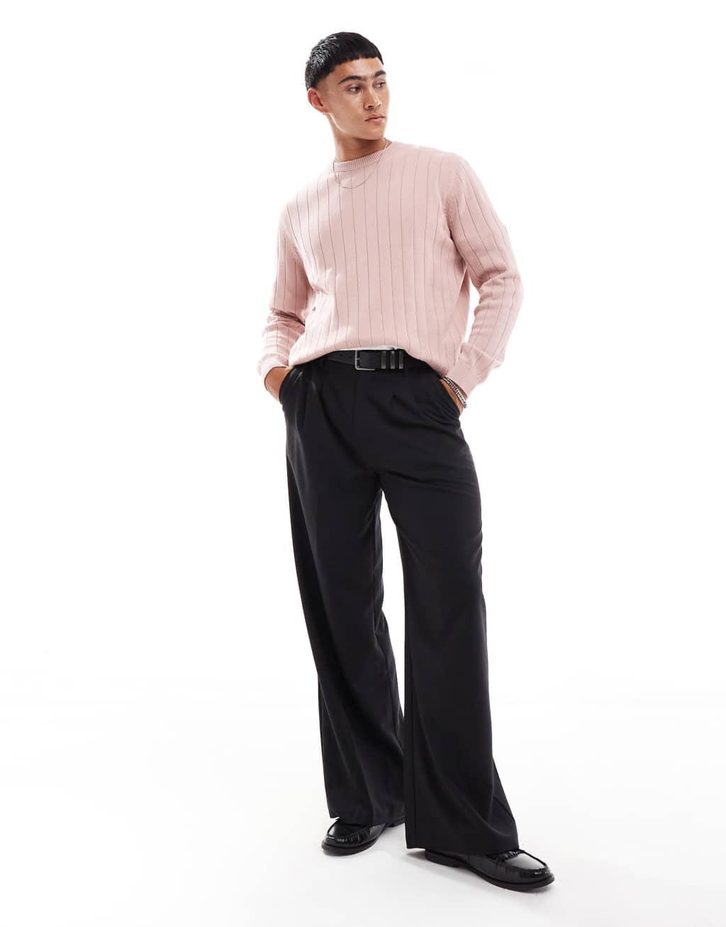 ASOS DESIGN relaxed knitted wide rib sweater in pink Product Image