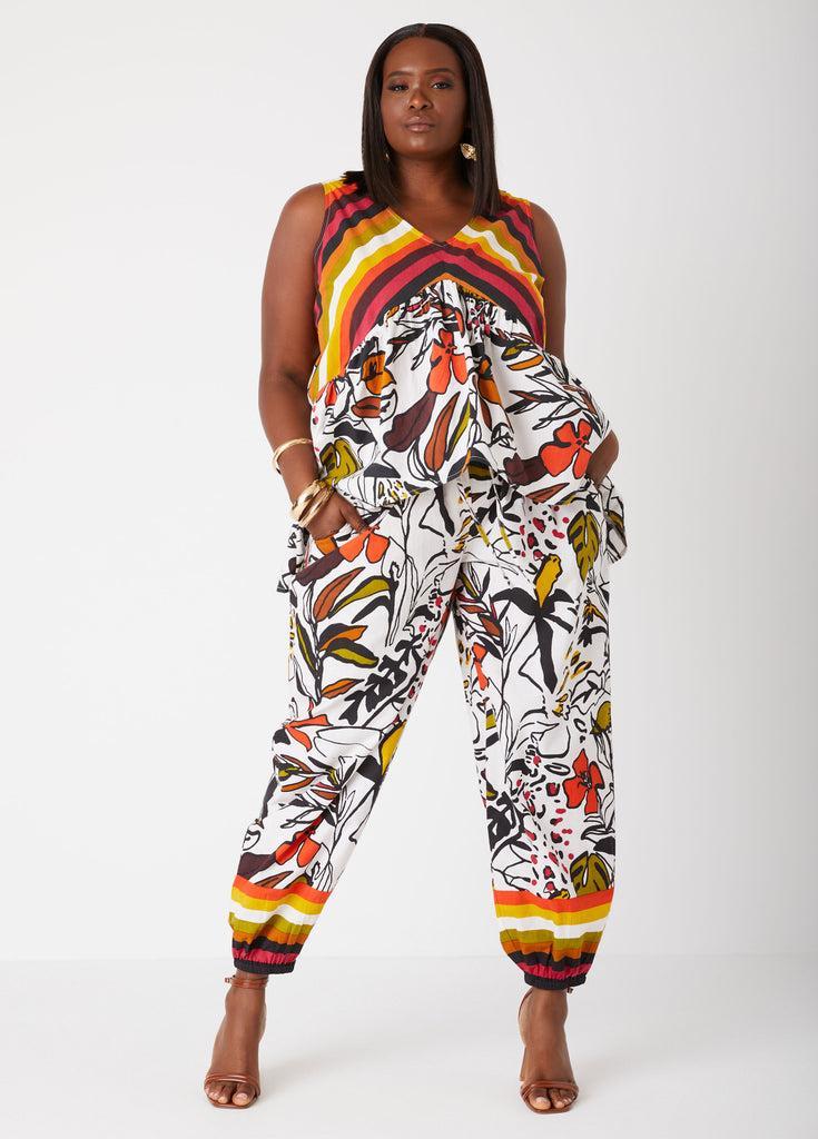 Printed Cotton High Rise Joggers Product Image